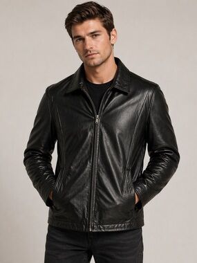 Wilsons Leather Men’s XL Black Genuine Leather Jacket Classic Biker jacket